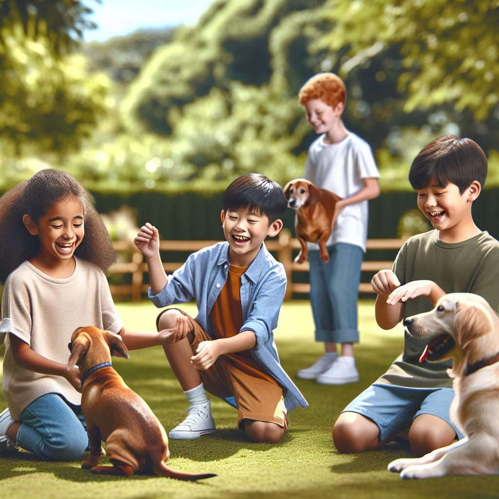 Kids training dogs joyfully