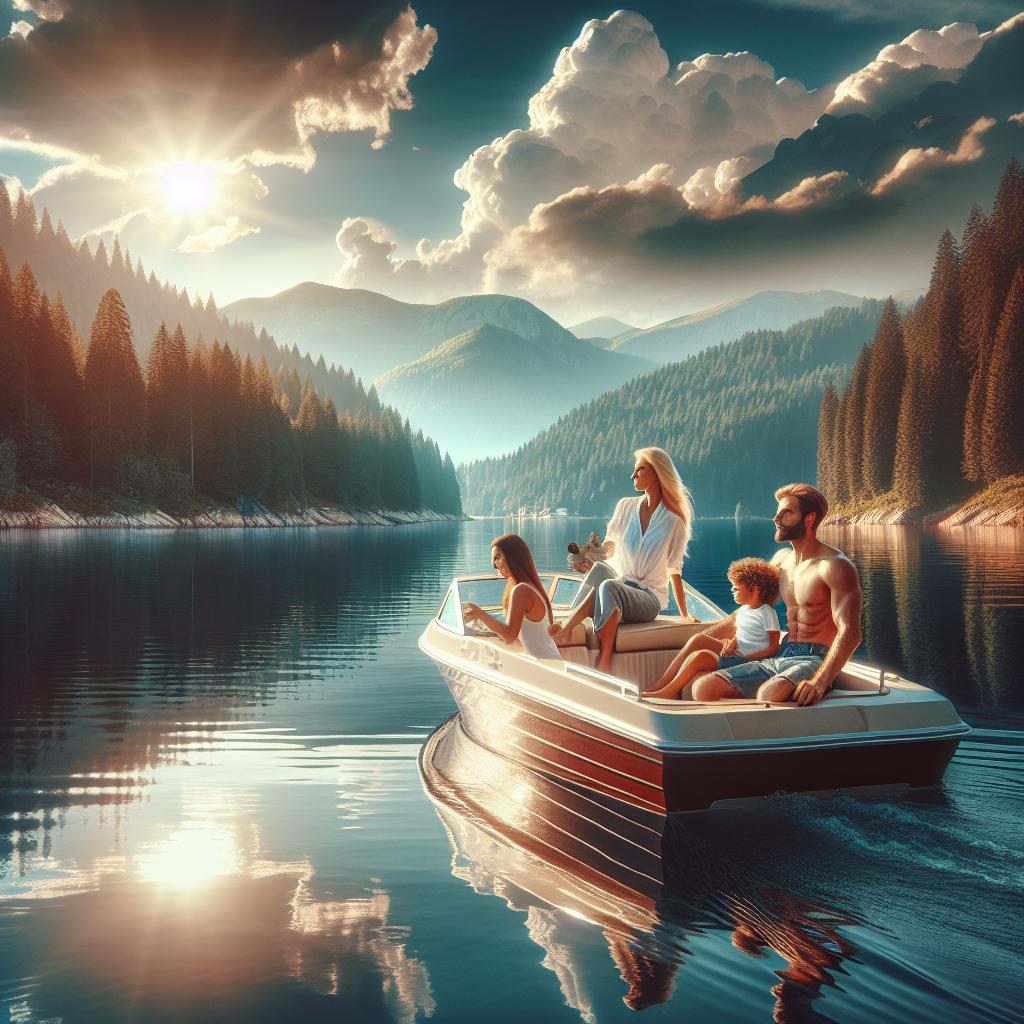 Lake boating recreation concept