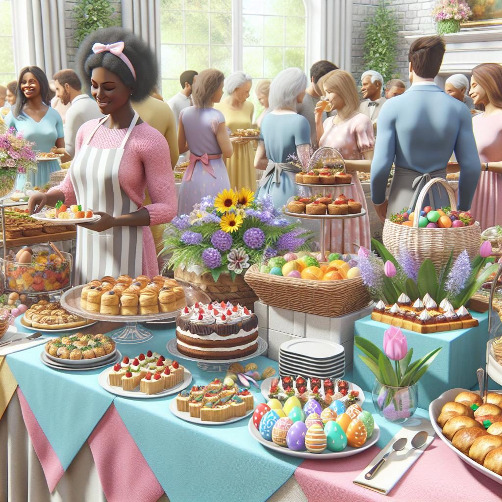 Easter brunch buffet scene.