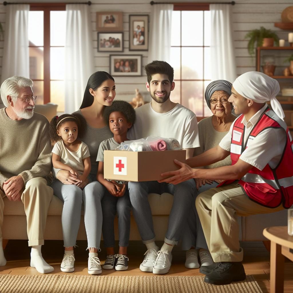 Family receiving Red Cross.