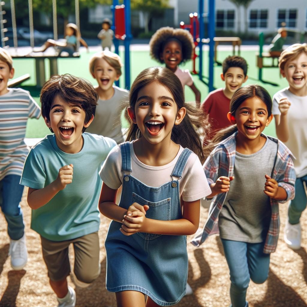 Excited elementary students playing