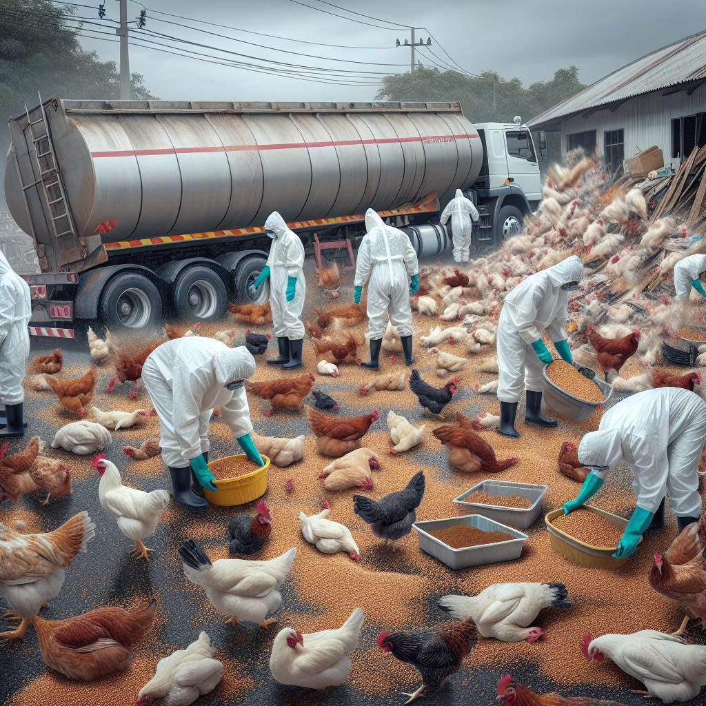 Chicken spill cleanup operation.