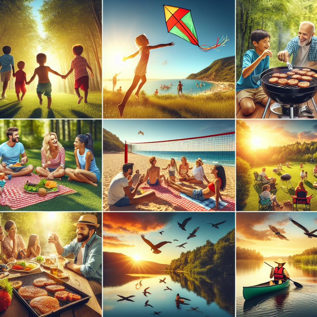 Outdoor summer activities collage.