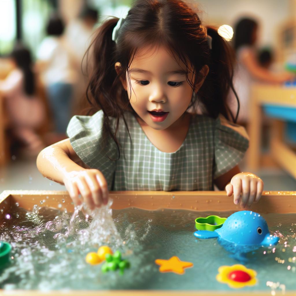 Preschooler exploring water table.