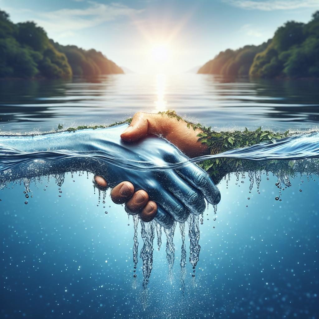 Water partnership handshake symbol.