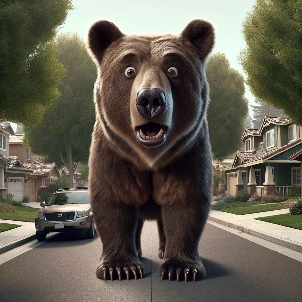 Surprised bear in neighborhood