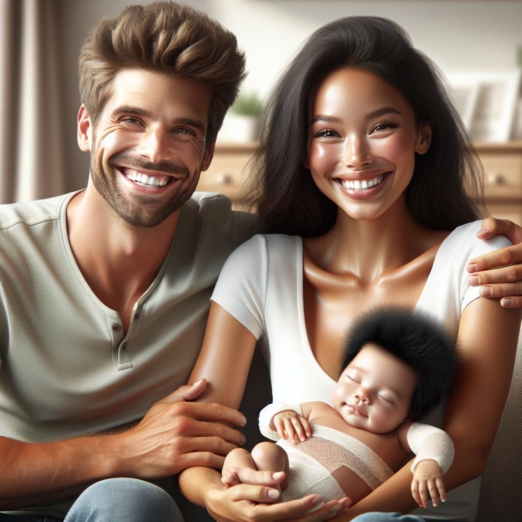 Happy parents with baby.