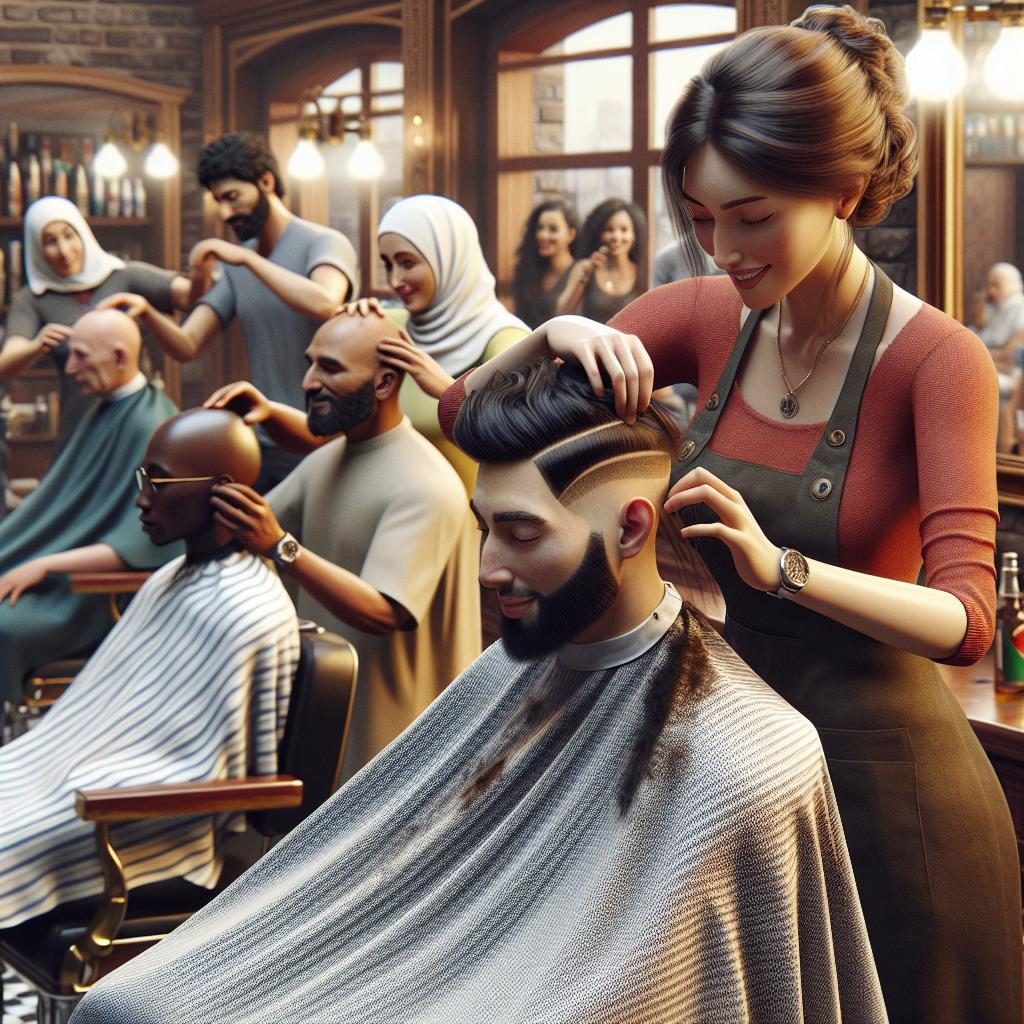 Barber giving free haircuts.