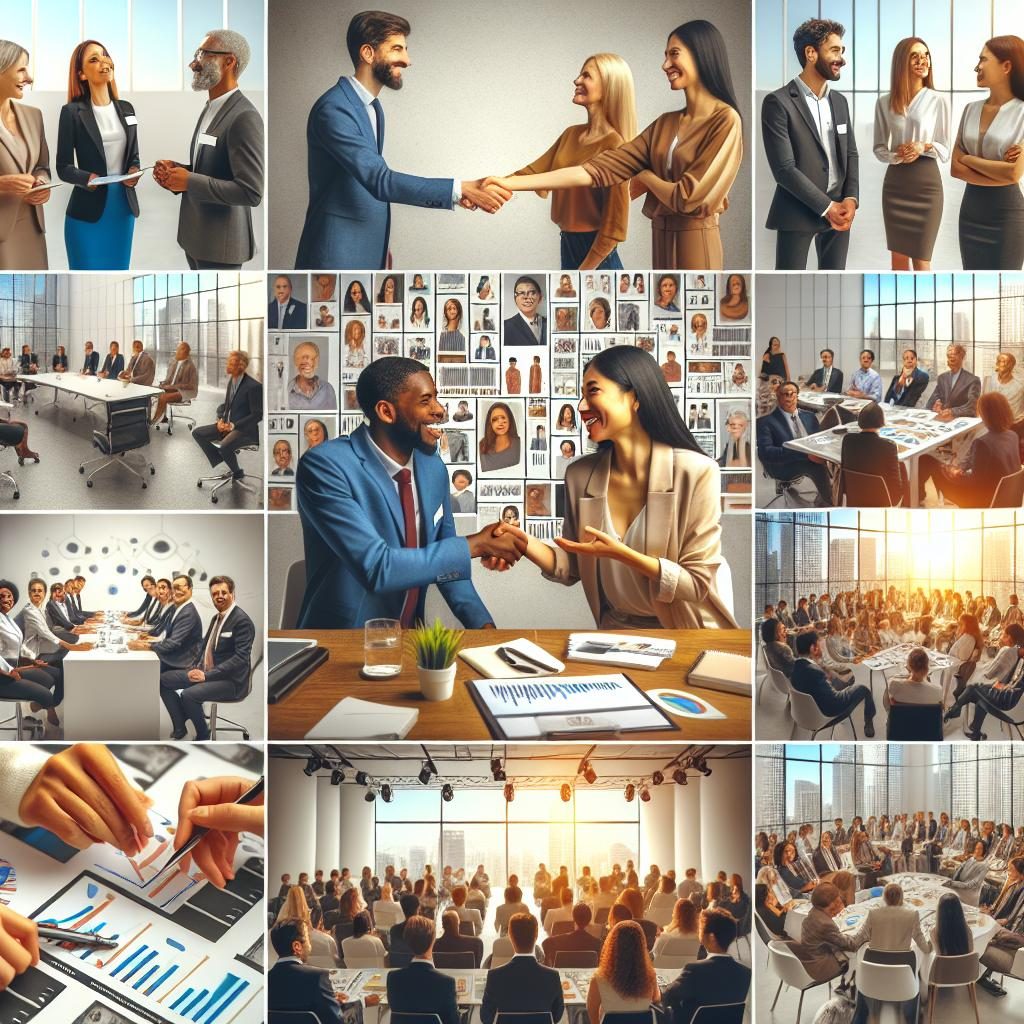 Business networking event collage.