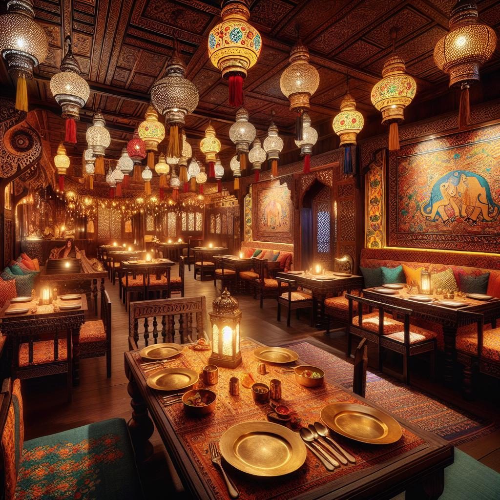 Indian restaurant ambiance illustration.