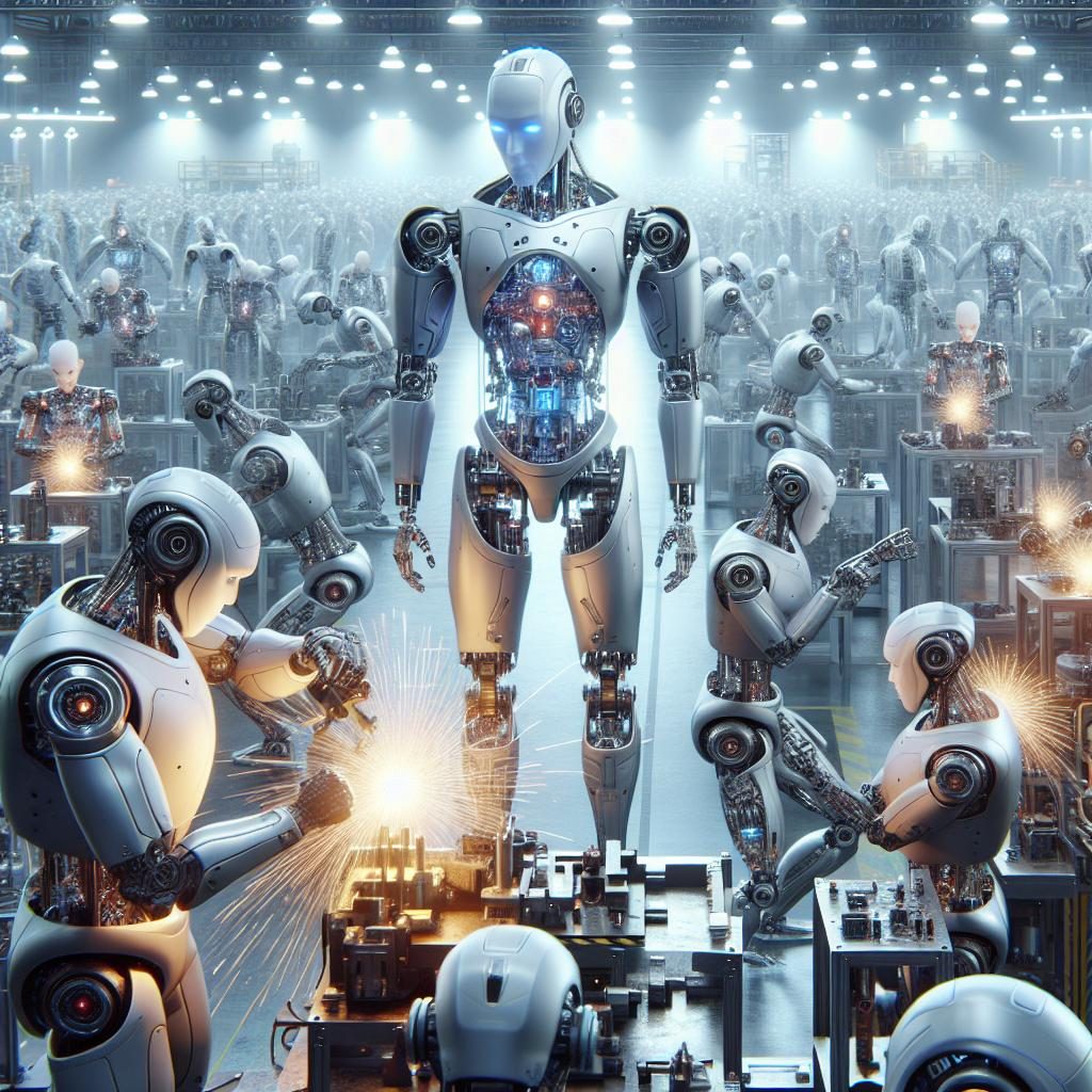 Humanoid robots in factory.