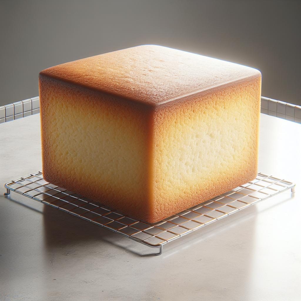 White square cake baking.