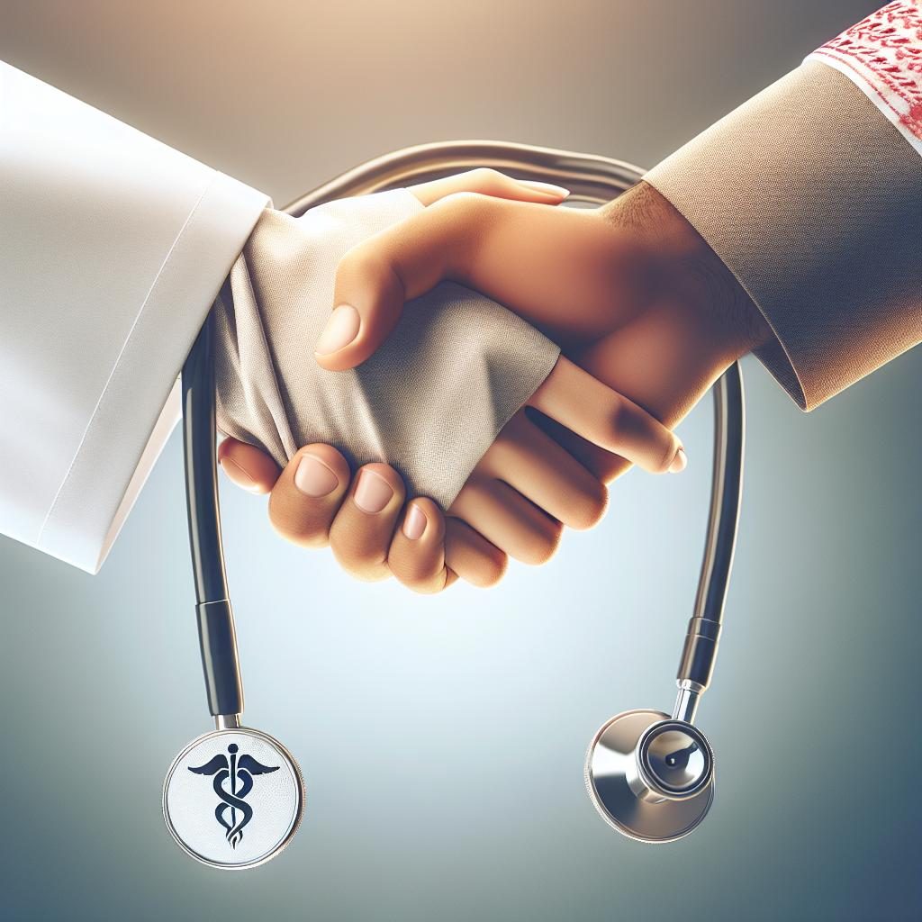 Healthcare partnership handshake symbol