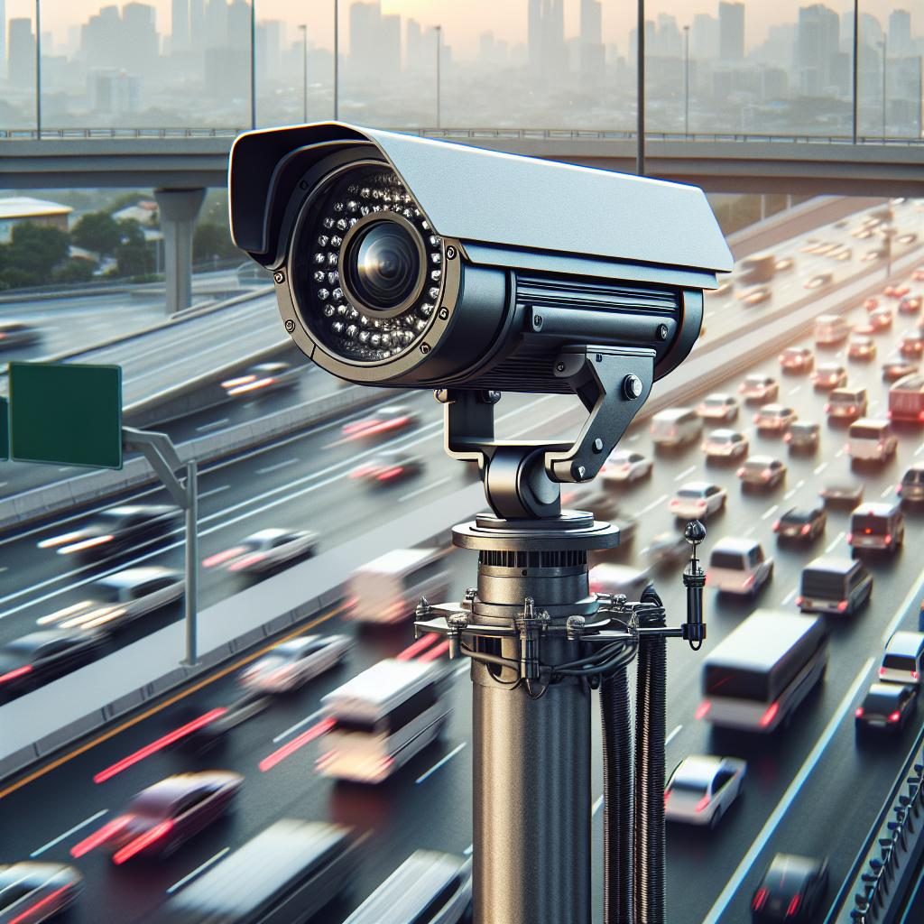 Surveillance camera tracking vehicles.