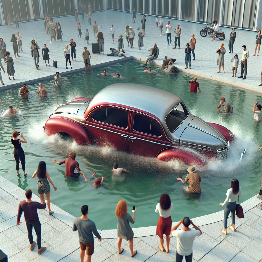 Car in fountain