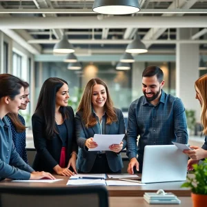 Diverse marketing team working together in an office environment