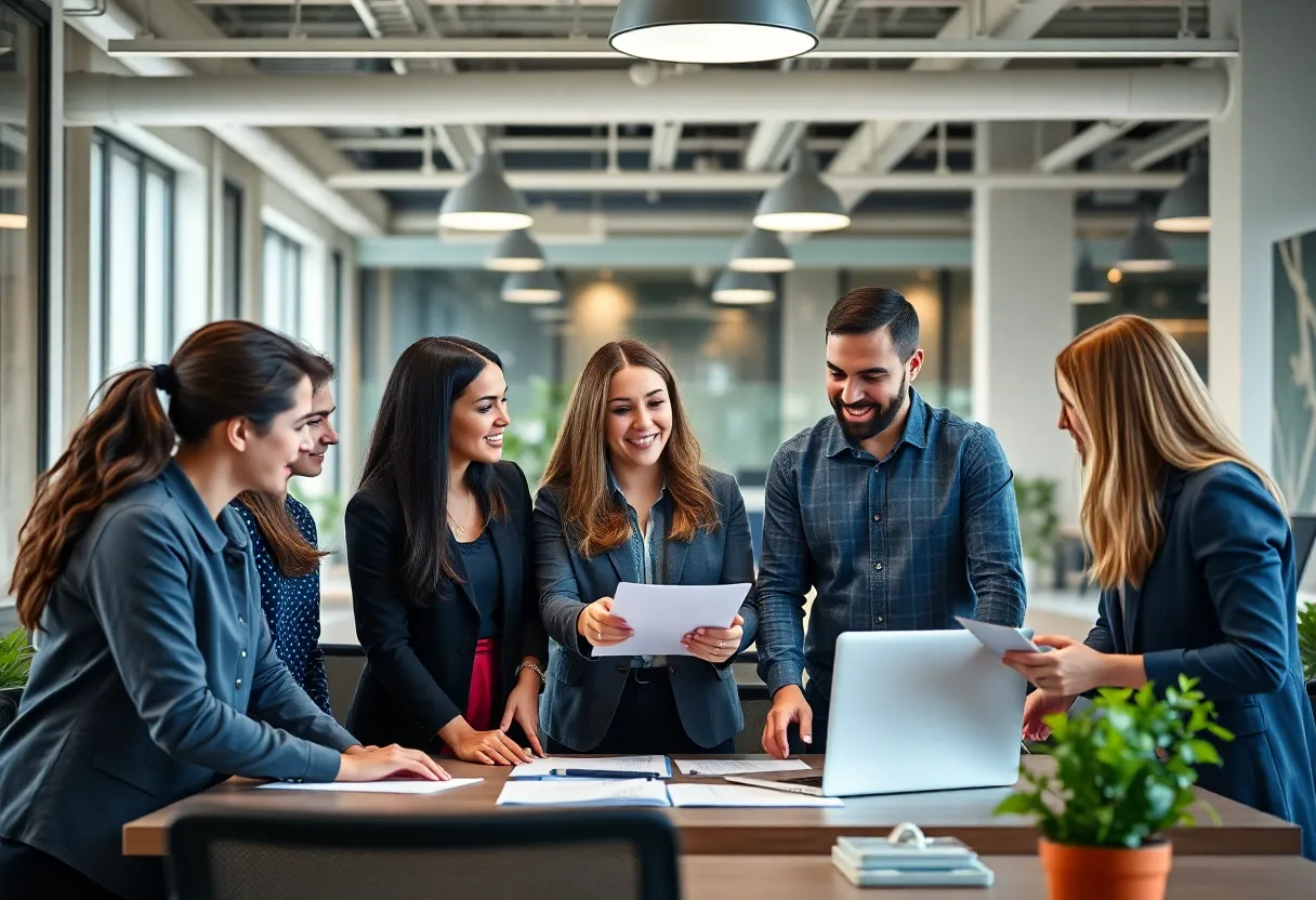 Diverse marketing team working together in an office environment