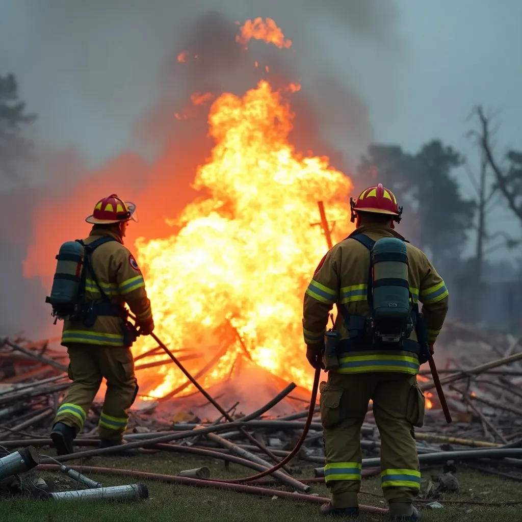 Firefighters Battle Blaze from Hurricane Debris in Spartanburg