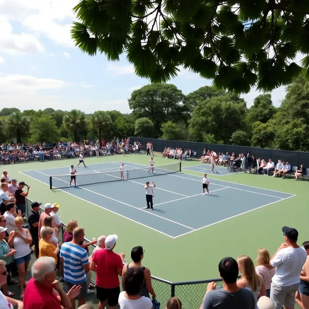 Tennis courts filled with vibrant community spectators and players.