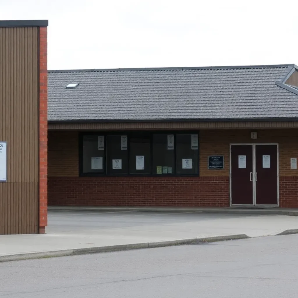 Empty police station with closed signs and silence.