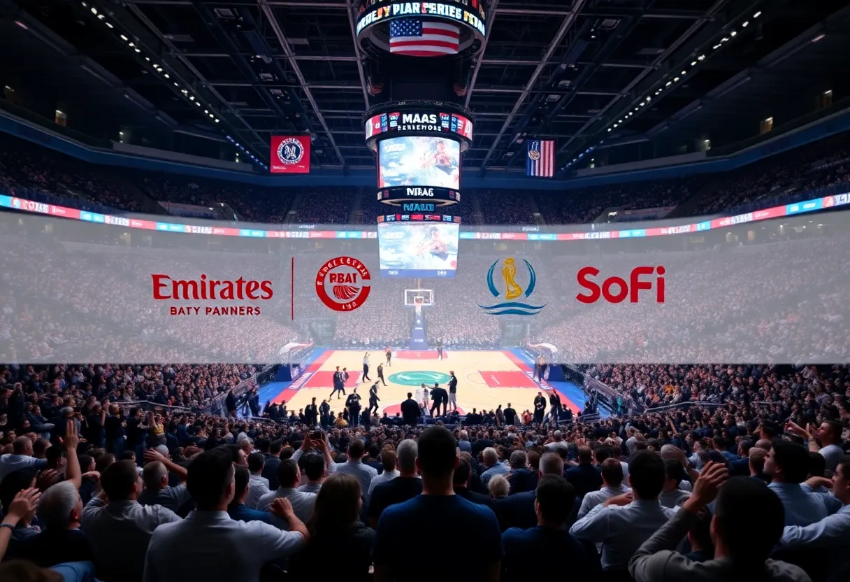 NBA arena showcasing new marketing partners for the 2024-25 season