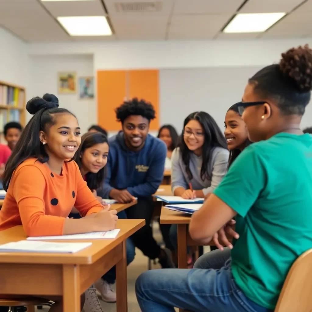 Classroom with diverse students engaging in collaborative projects