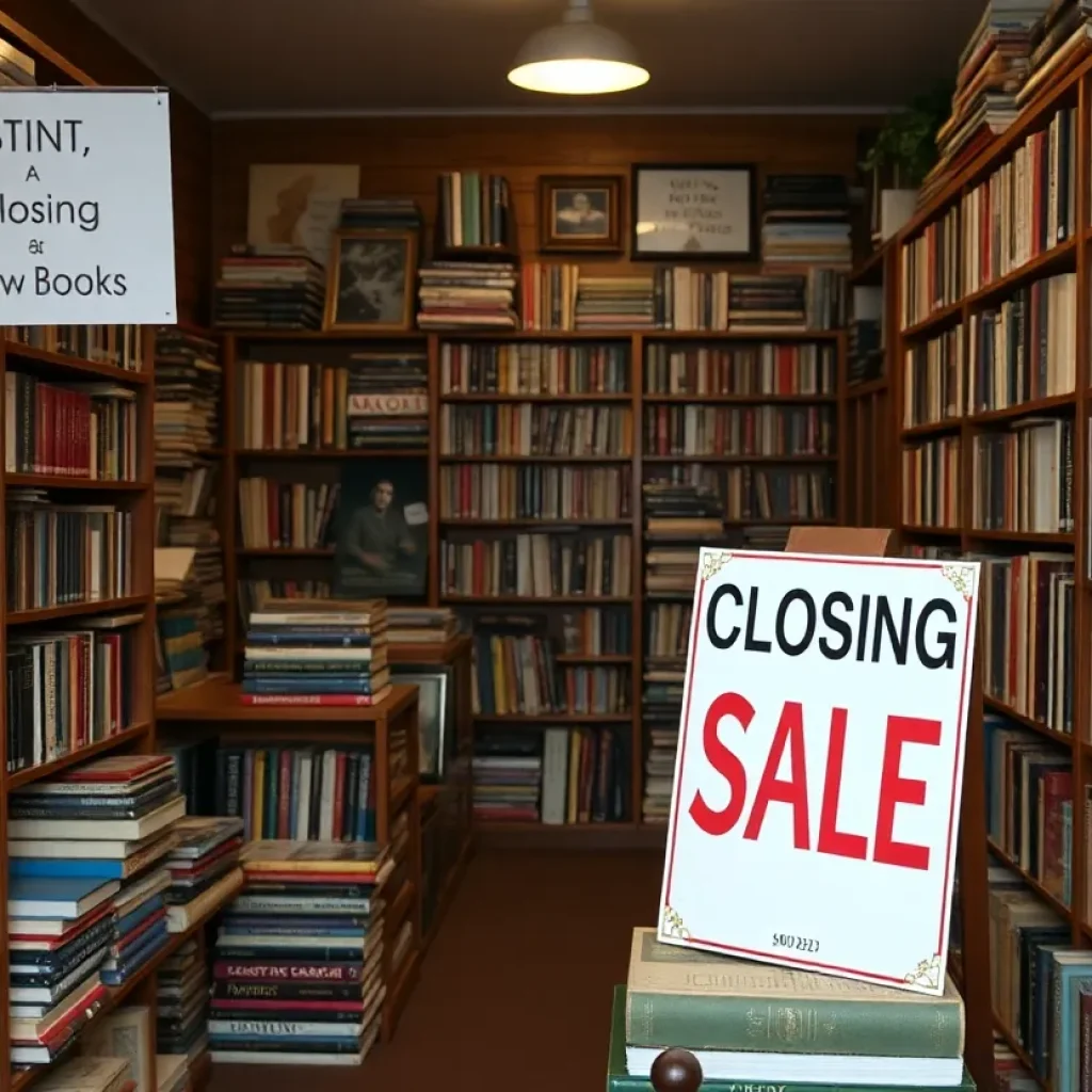 Interior of a Barnes & Noble bookstore with shelves of books and a closing sale sign