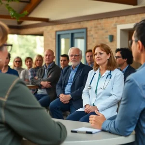 Community meeting discussing healthcare safety concerns.