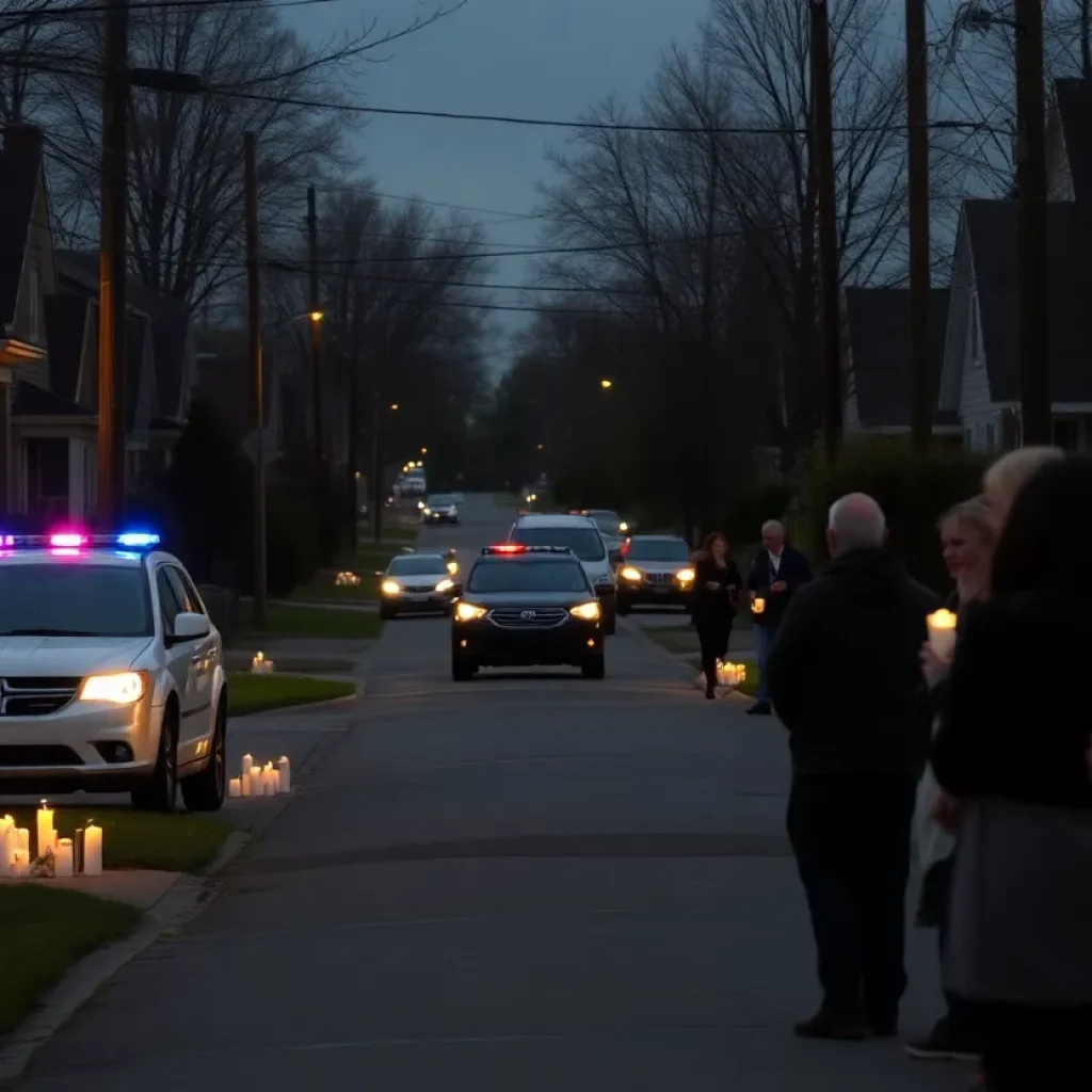 Residents gather in a neighborhood, mourning the loss of life after a violent crime.