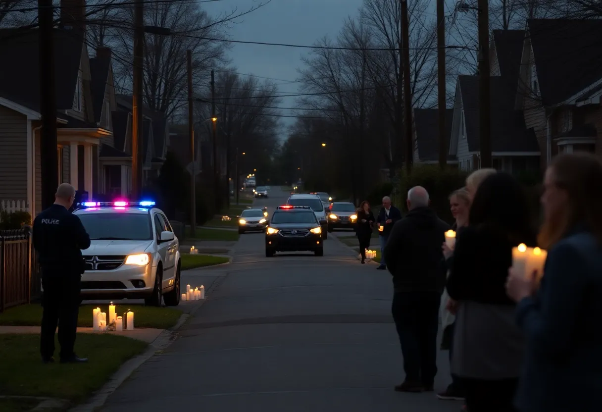 Residents gather in a neighborhood, mourning the loss of life after a violent crime.