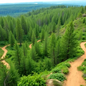 Scenic intertwining trails in a green forest