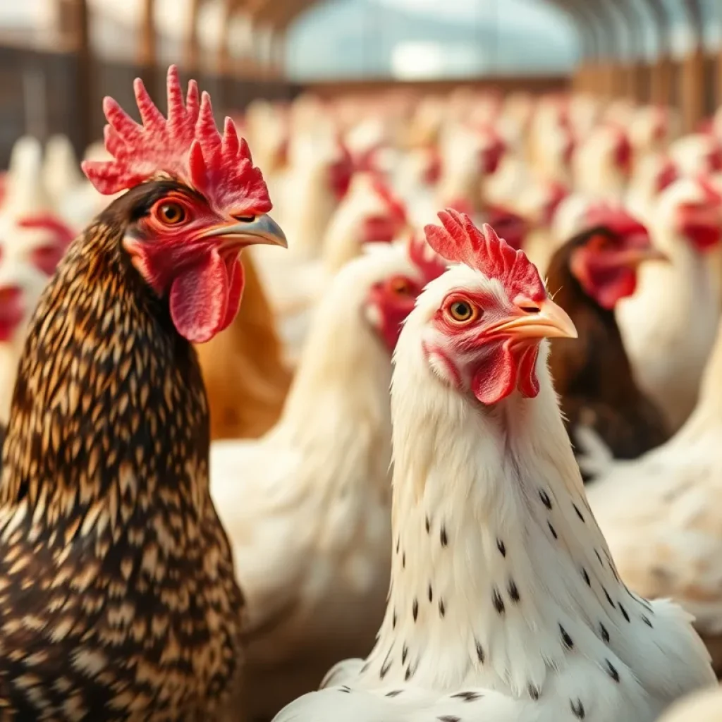 Flock of birds in a farm illustrating the bird flu outbreak