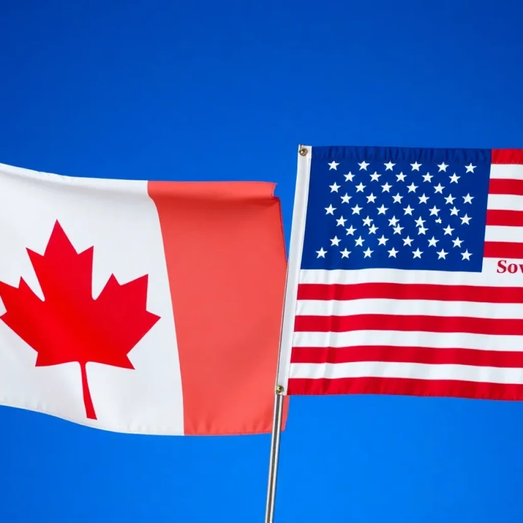 Representation of Canada and U.S. flags symbolizing sovereignty and trade tensions