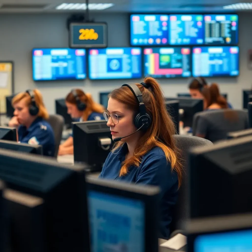 Dispatchers working in an emergency call center