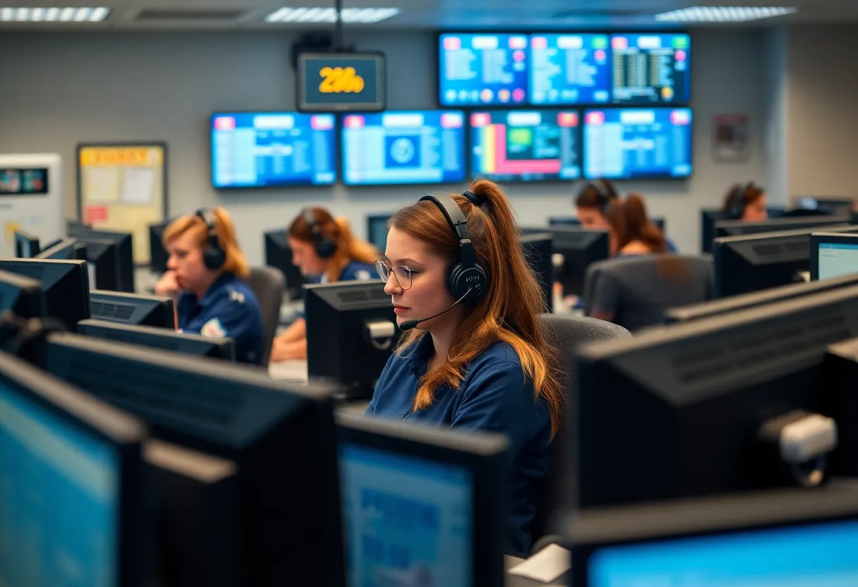 Dispatchers working in an emergency call center