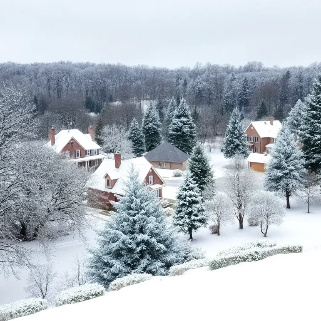 Snow-covered scenery in Greenville during winter storm