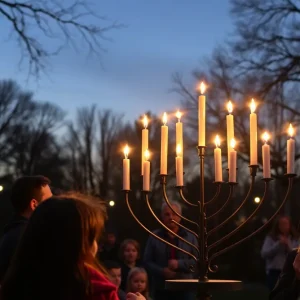 Menorah lighting ceremony at Barnet Park during Hanukkah in Spartanburg