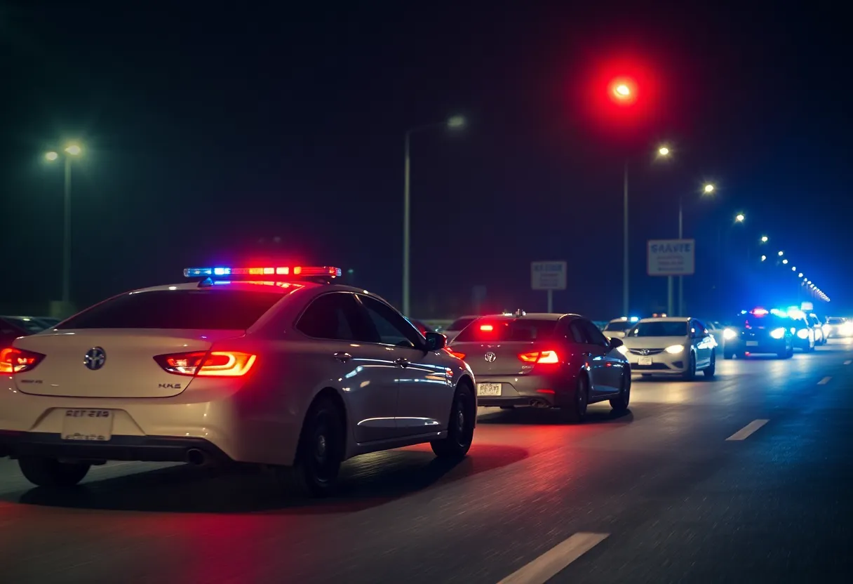 Police stopping speeding cars at night