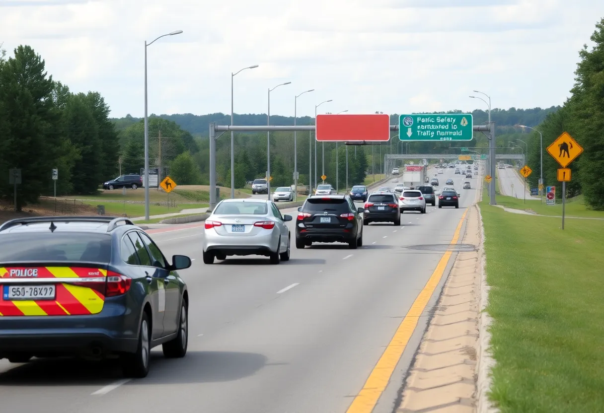 Traffic on a highway in Spartanburg County with safety signs