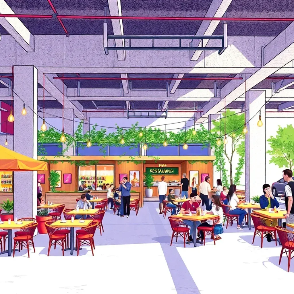 Concept image of a new restaurant in the Magnolia Street Parking Garage in Spartanburg