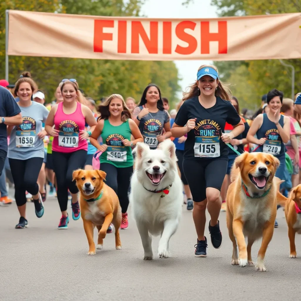 Runners and dogs participating in the Hair of the Dog Fun Run in Spartanburg