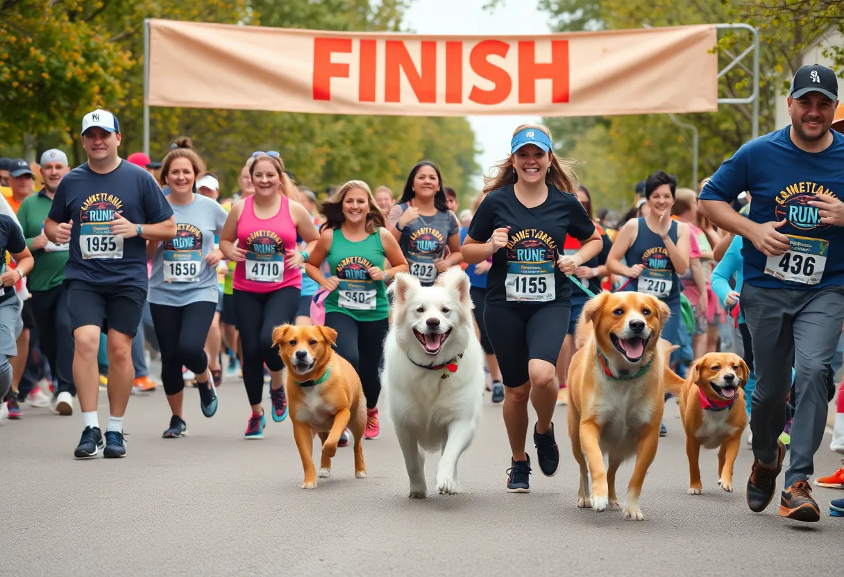 Runners and dogs participating in the Hair of the Dog Fun Run in Spartanburg