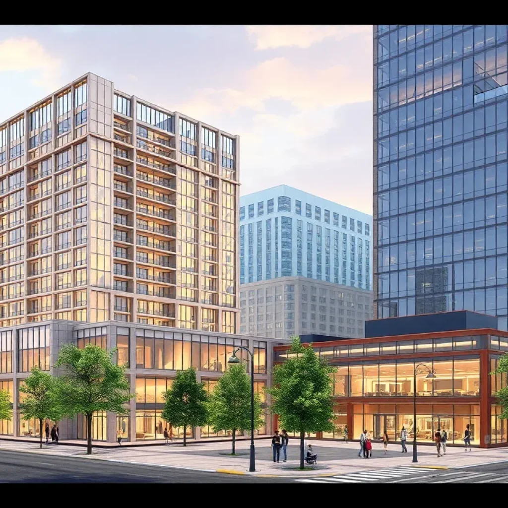 Rendering of Spartanburg's Project Core development with modern buildings and green spaces.