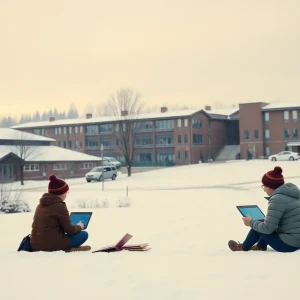 Students participating in e-learning at home during a winter storm in Upstate South Carolina.