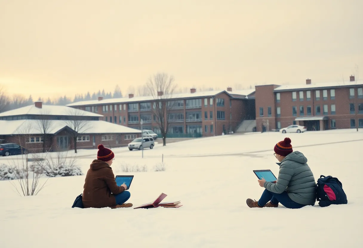 Students participating in e-learning at home during a winter storm in Upstate South Carolina.