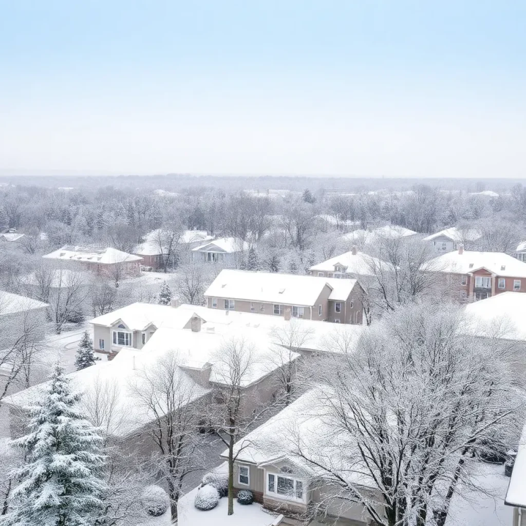 Beautiful winter landscape in Upstate South Carolina after snowfall