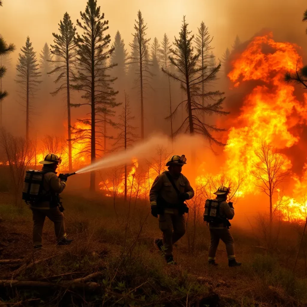 Firefighters working to extinguish wildfires in a forest area in the Carolinas.