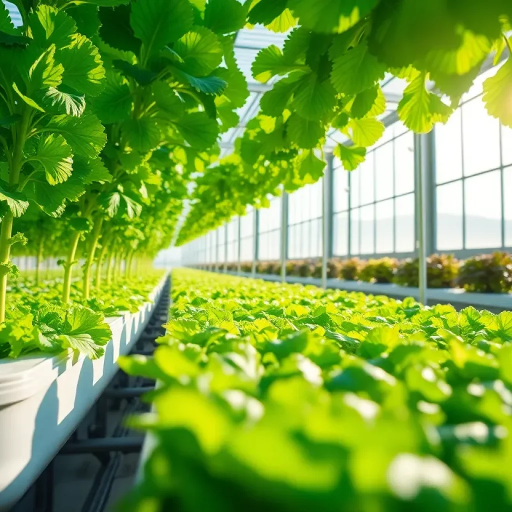 Hydroponic greenhouse thriving with fresh lettuce at Charles Lea Center in Spartanburg.