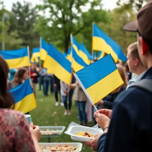 People gathered at a rally in Spartanburg, showing support for Ukraine