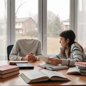 Students studying online at home during high winds